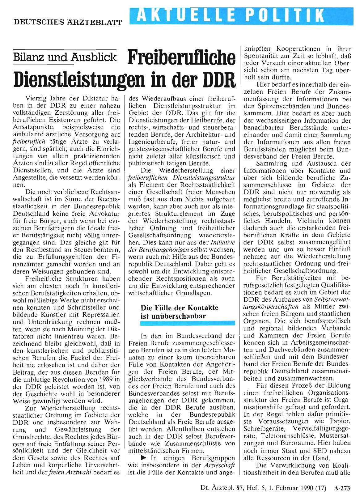 Vorschauseite 1: Bilanz und Ausblick Freiberufliche Dienstleistungen in der DDR