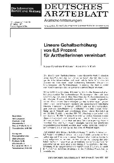 Vorschauseite 1: Lineare Gehaltserhöhung von 6, 5 Prozent für Arzthelferinnen vereinbart