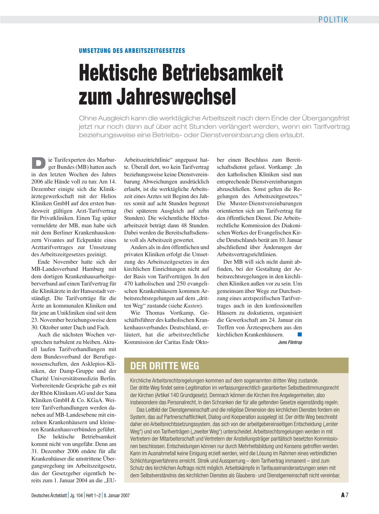 Vorschauseite 1: Umsetzung des Arbeitszeitgesetzes: Hektische Betriebsamkeit zum Jahreswechsel