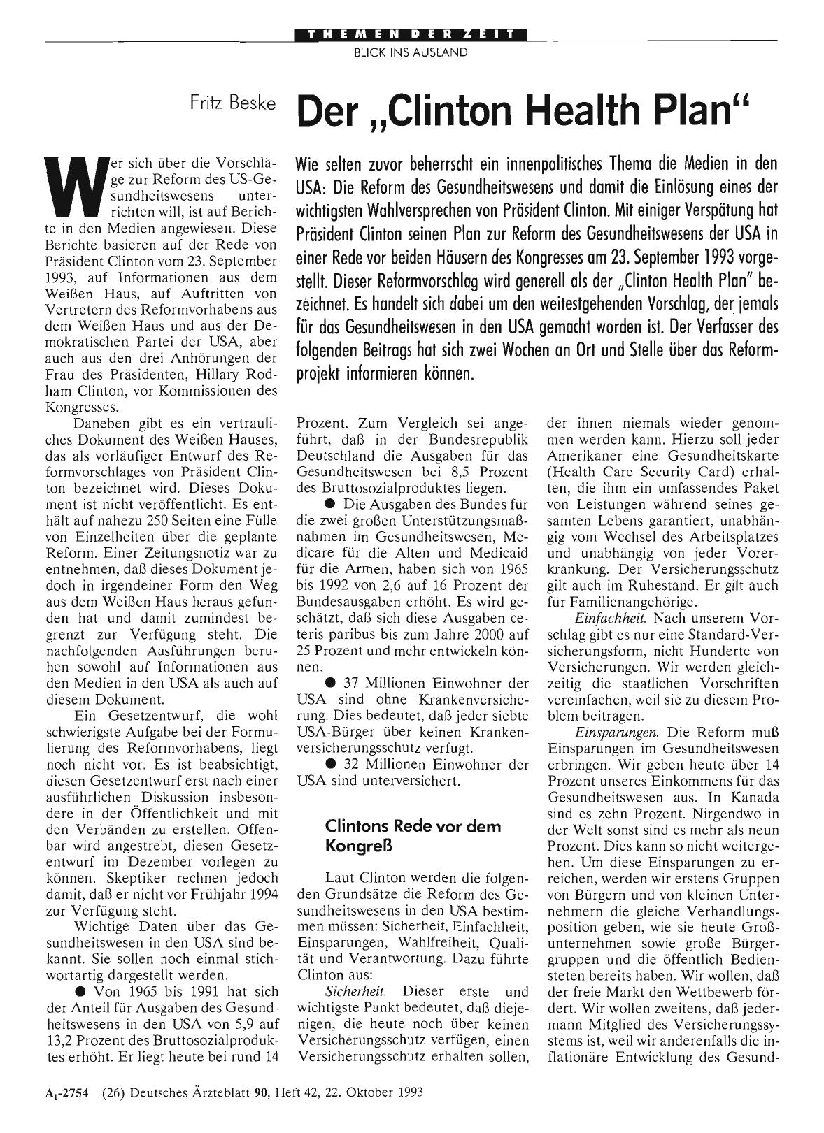 Vorschauseite 1: Der „Clinton Health Plan“