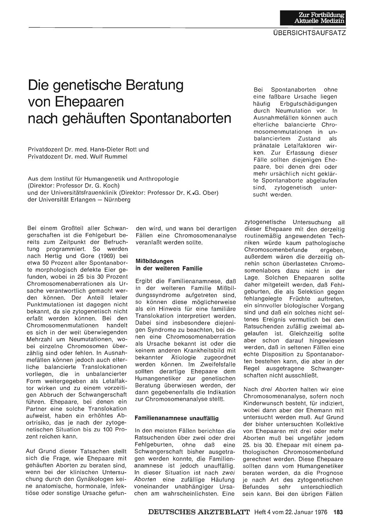 Vorschauseite 1: Die genetische Beratung von Ehepaaren nach gehäuften Spontanaborten