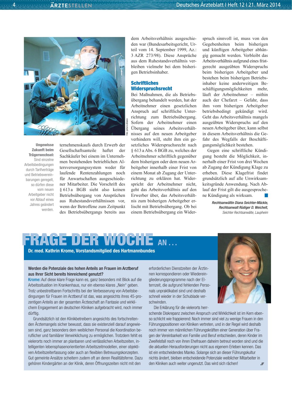Vorschauseite 1: Frage der Woche an. .. Dr. med. Kathrin Krome, Vorstandsmitglied des Hartmannbundes