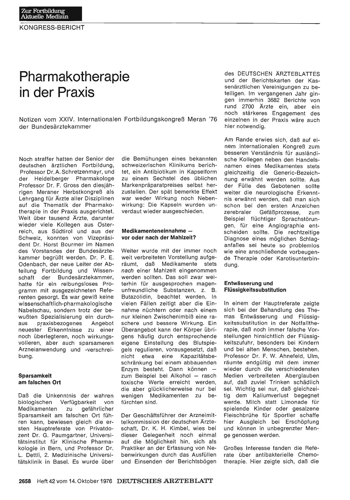 Vorschauseite 1: Pharmakotherapie in der Praxis: Notizen vom XXIV. Internationalen der Bundesärztekammer