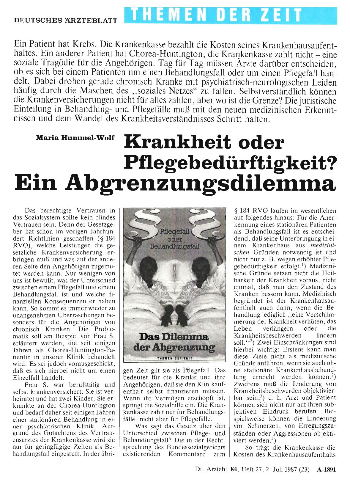 Vorschauseite 1: Krankheit oder Pflegebedürftigkeit? Ein Abgrenzungsdilemma