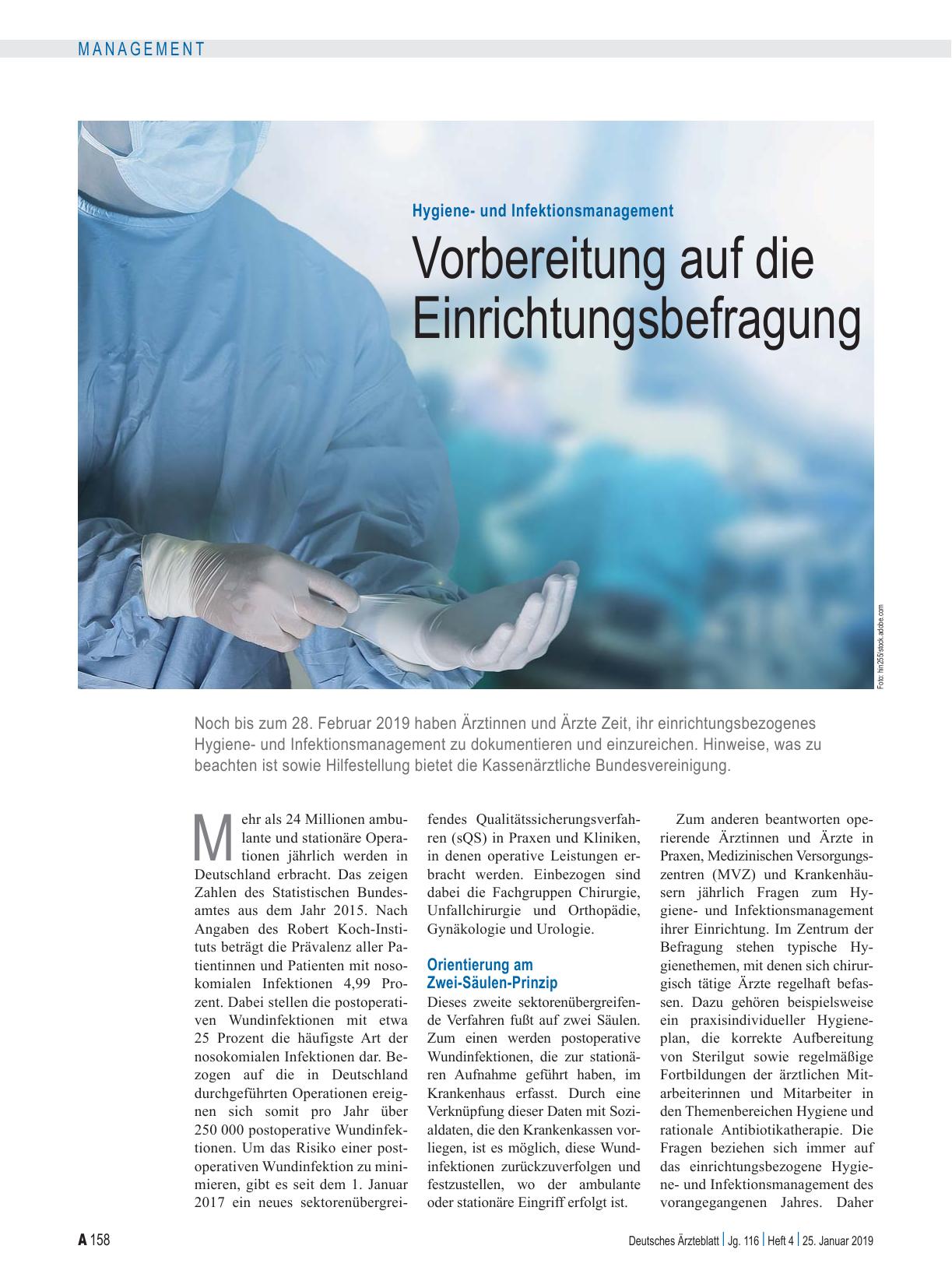 Vorschauseite 1: Hygieneund Infektionsmanagement: Vorbereitung auf die Einrichtungsbefragung
