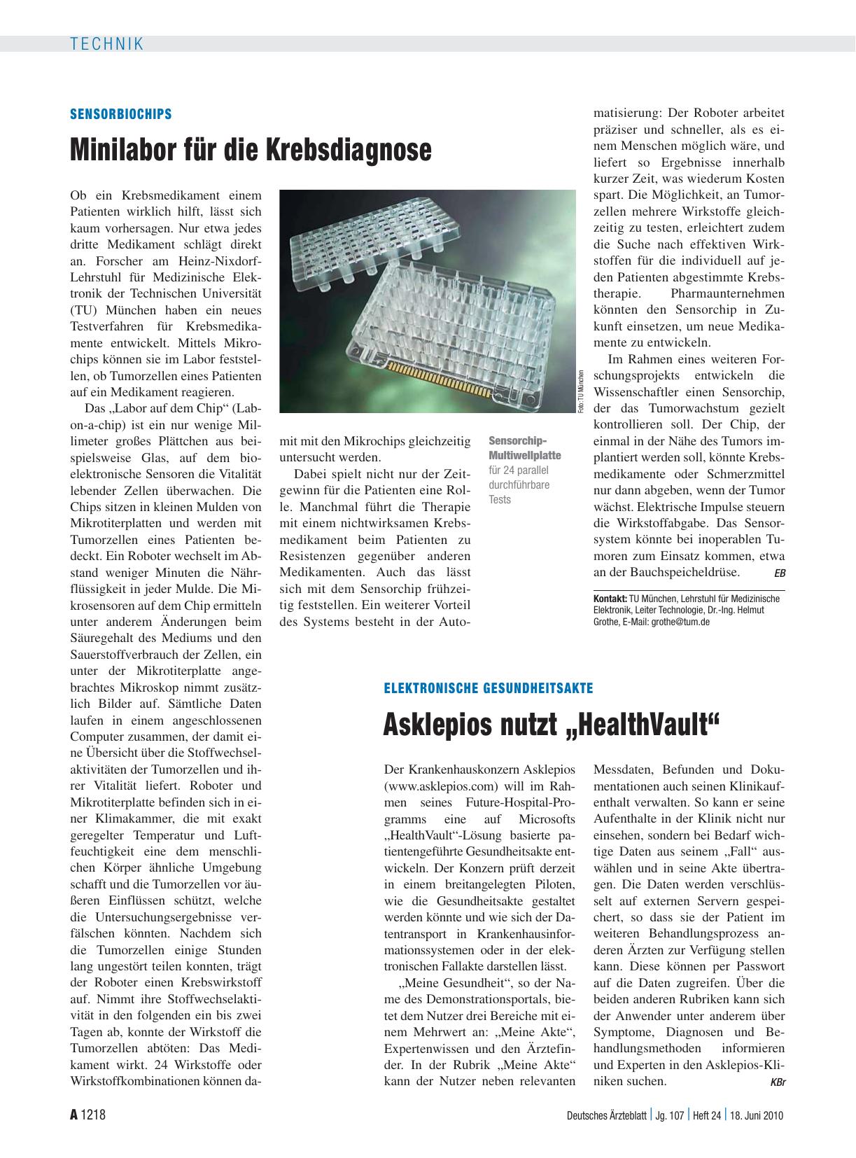 Vorschauseite 1: Sensorbiochips: Minilabor für die Krebsdiagnose