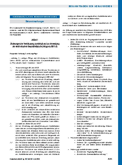 Vorschauseite 1: Artikel 1, Änderungen der Vereinbarung zum Inhalt und zur Anwendung der elektronischen Gesundheitskarte (Anlage 4a BMV-Ä), Artikel 2, Inkrafttreten