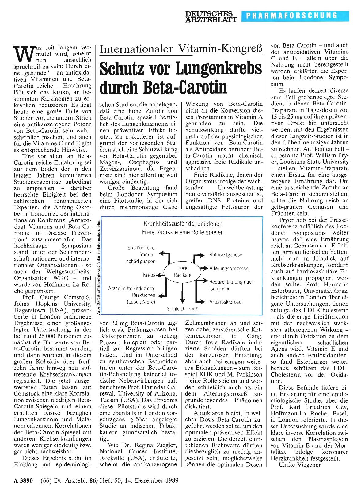 Vorschauseite 1: Internationaler Vitamin-Kongreß: Schutz vor Lungenkrebs durch Beta-Carotin