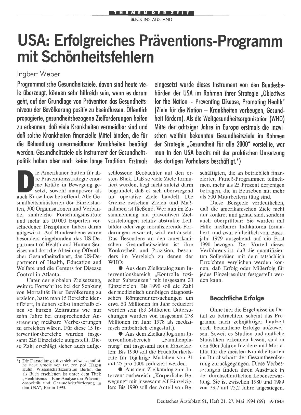 Vorschauseite 1: USA: Erfolgreiches Präventions-Programm mit Schönheitsfehlern