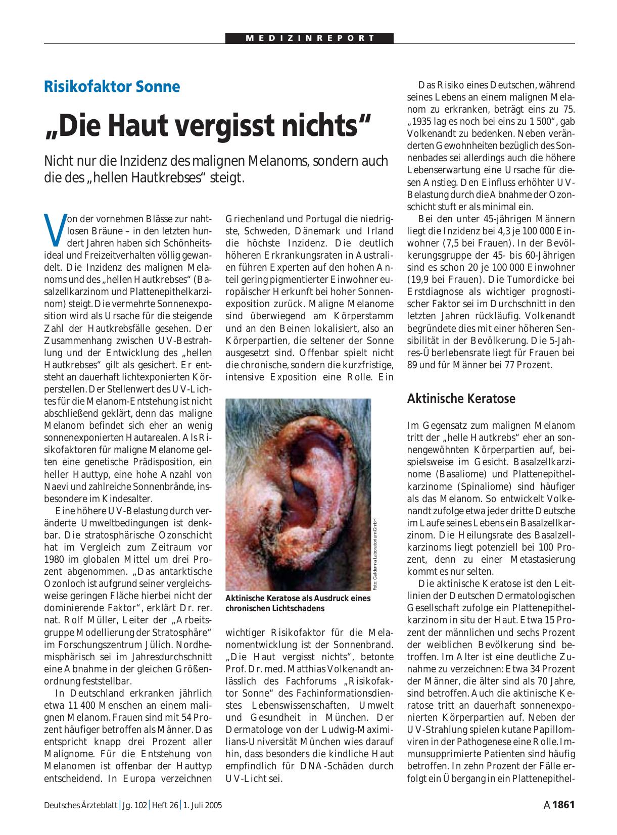 Vorschauseite 1: Risikofaktor Sonne: „Die Haut vergisst nichts“