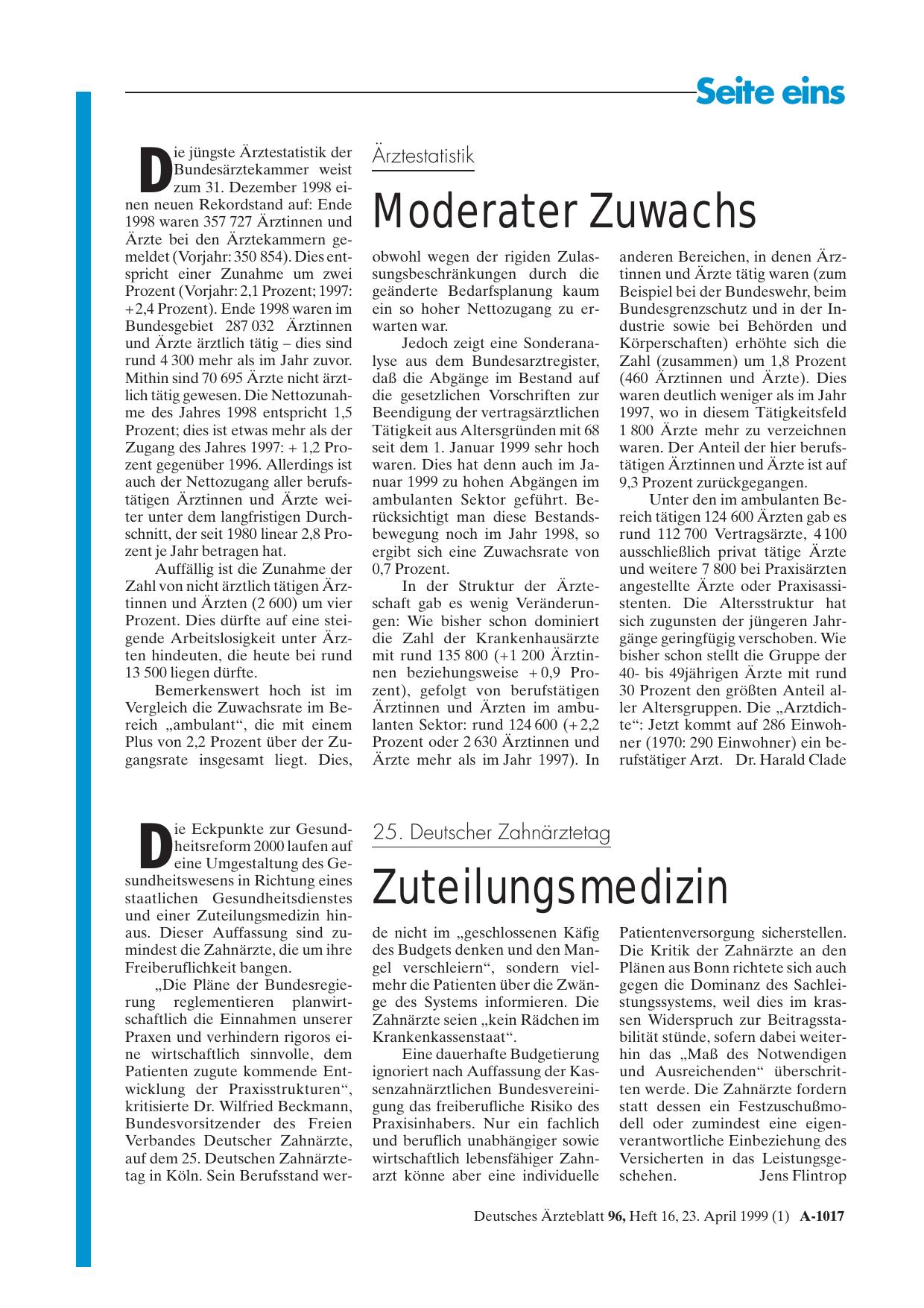 Vorschauseite 1: 25. Deutscher Zahnärztetag: Zuteilungsmedizin