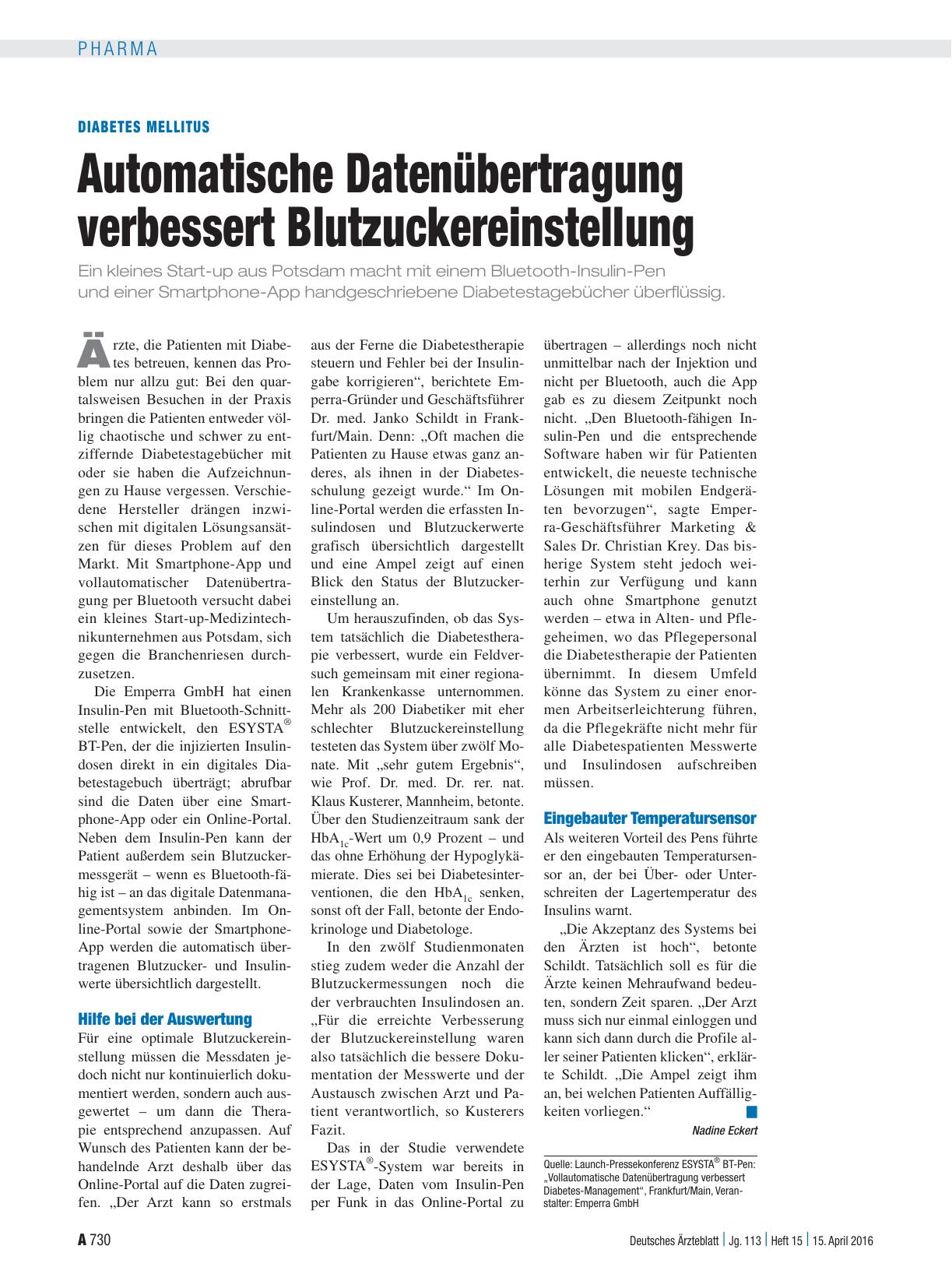 Vorschauseite 1: Diabetes Mellitus: Automatische Datenübertragung verbessert Blutzuckereinstellung