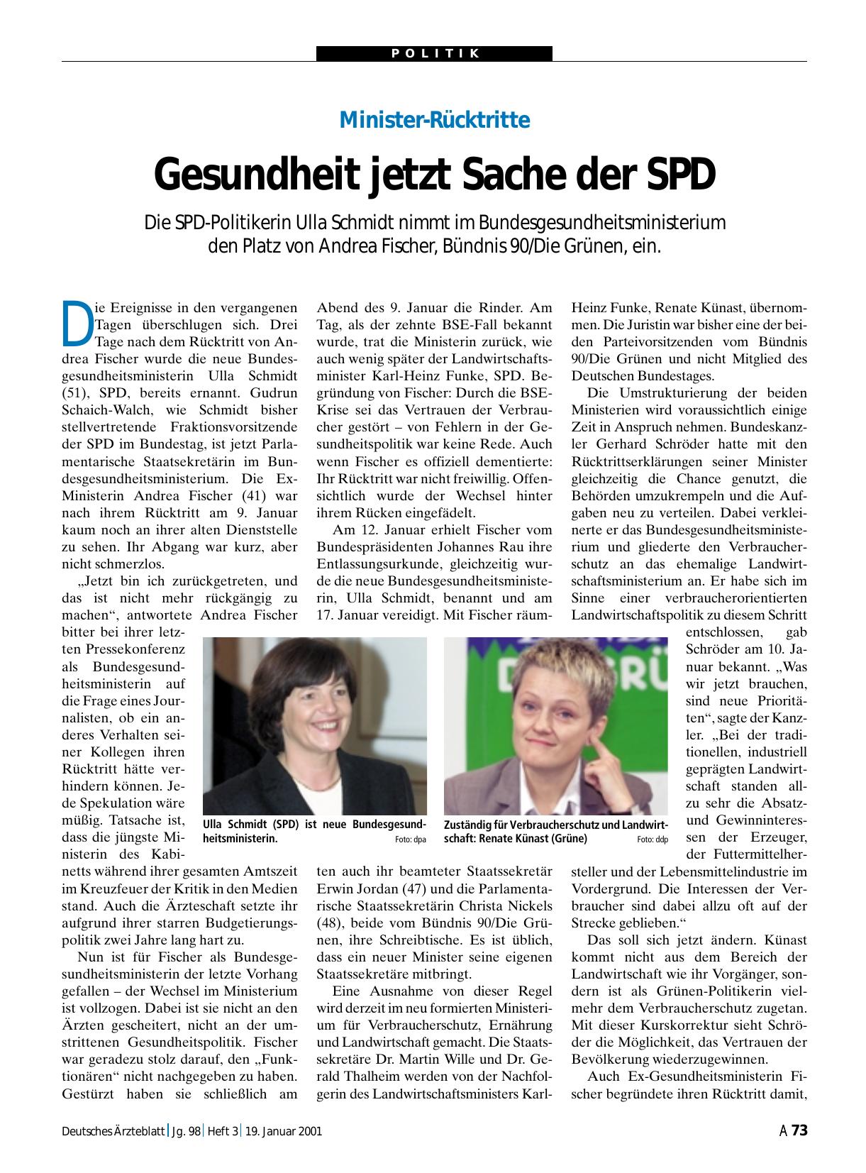Vorschauseite 1: Minister-Rücktritte: Gesundheit jetzt Sache der SPD
