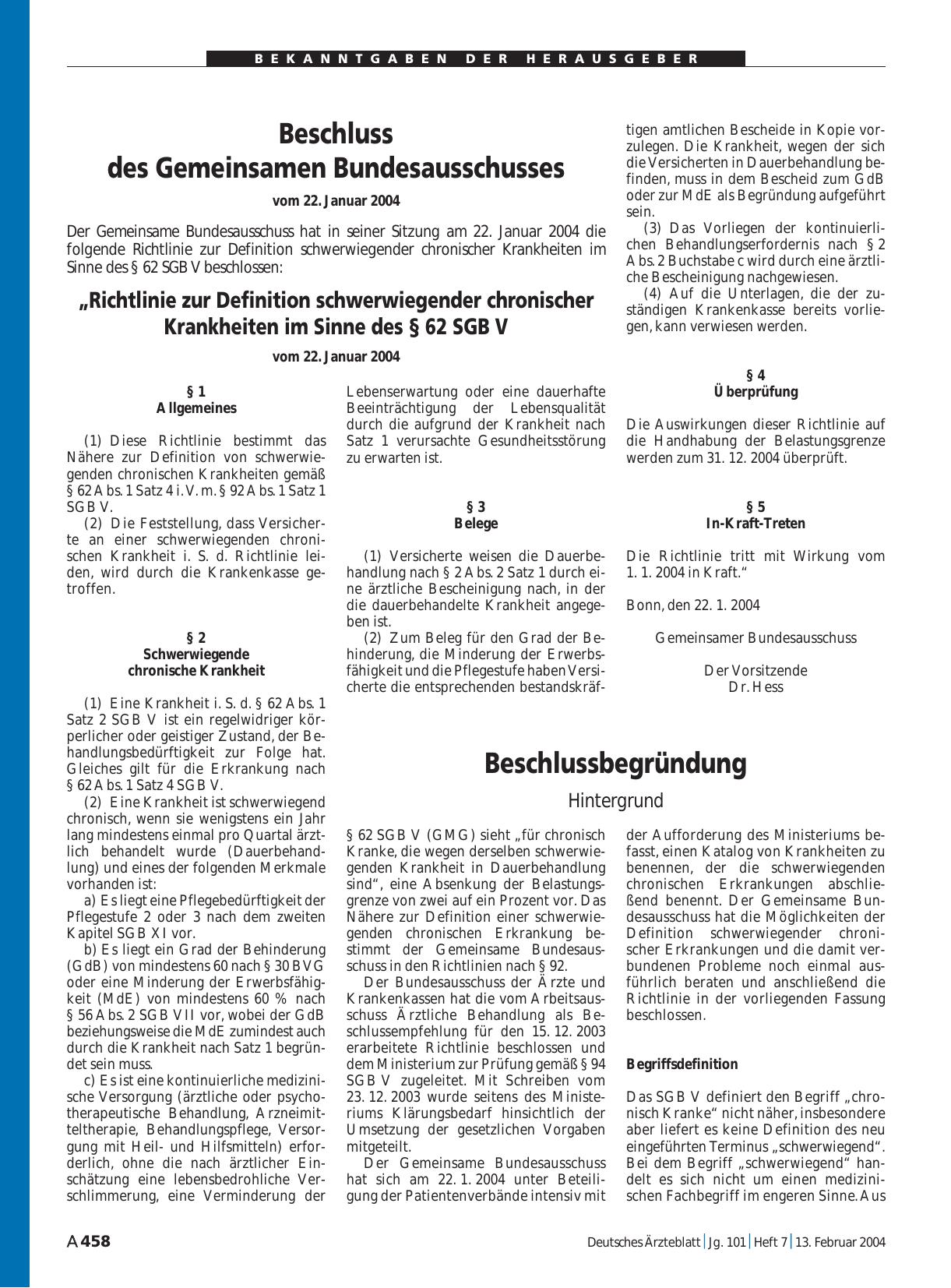 Vorschauseite 1: Beschluss des Gemeinsamen Bundesausschusses