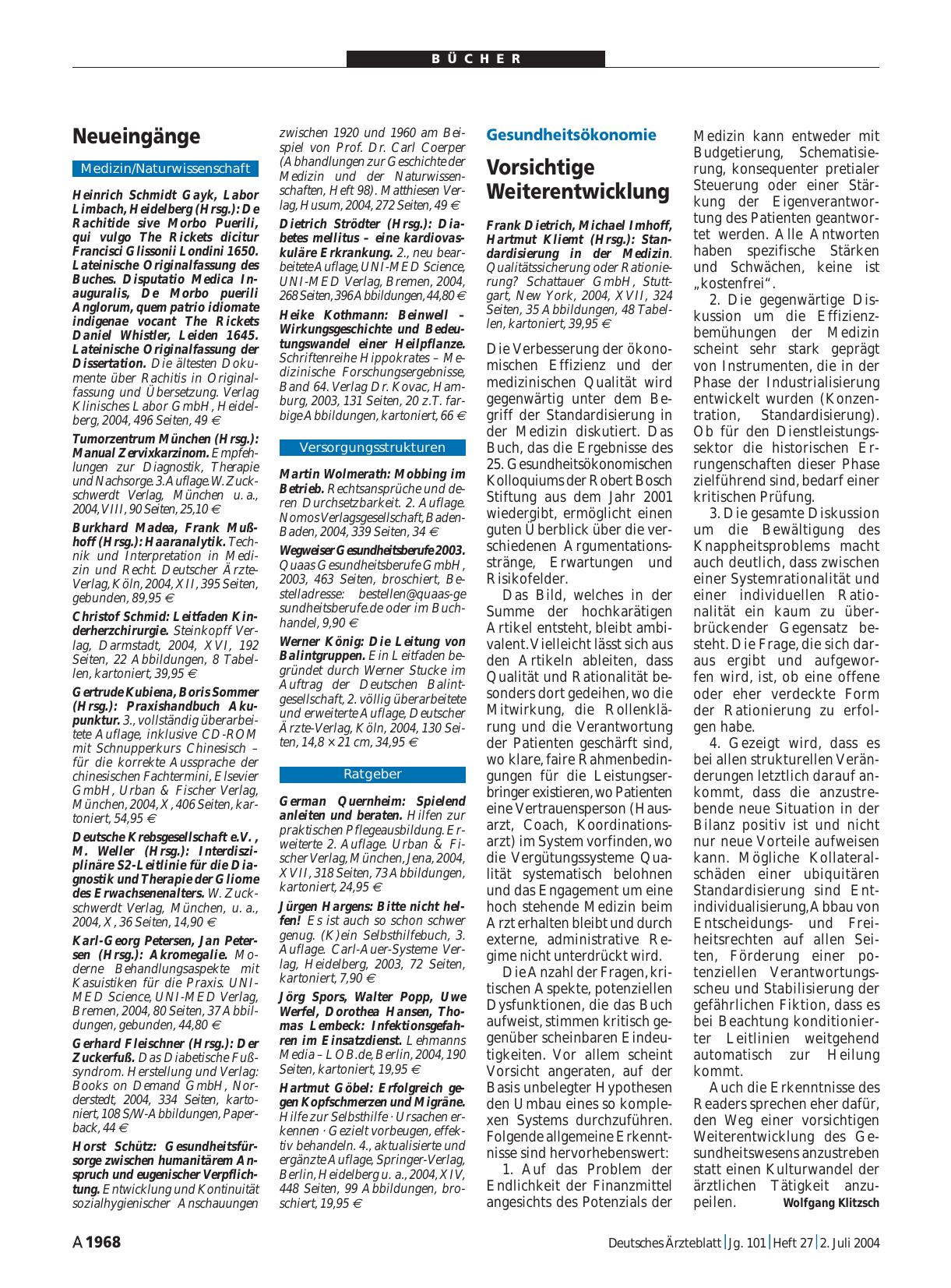 Vorschauseite 1: Standardisierung in der Medizin
