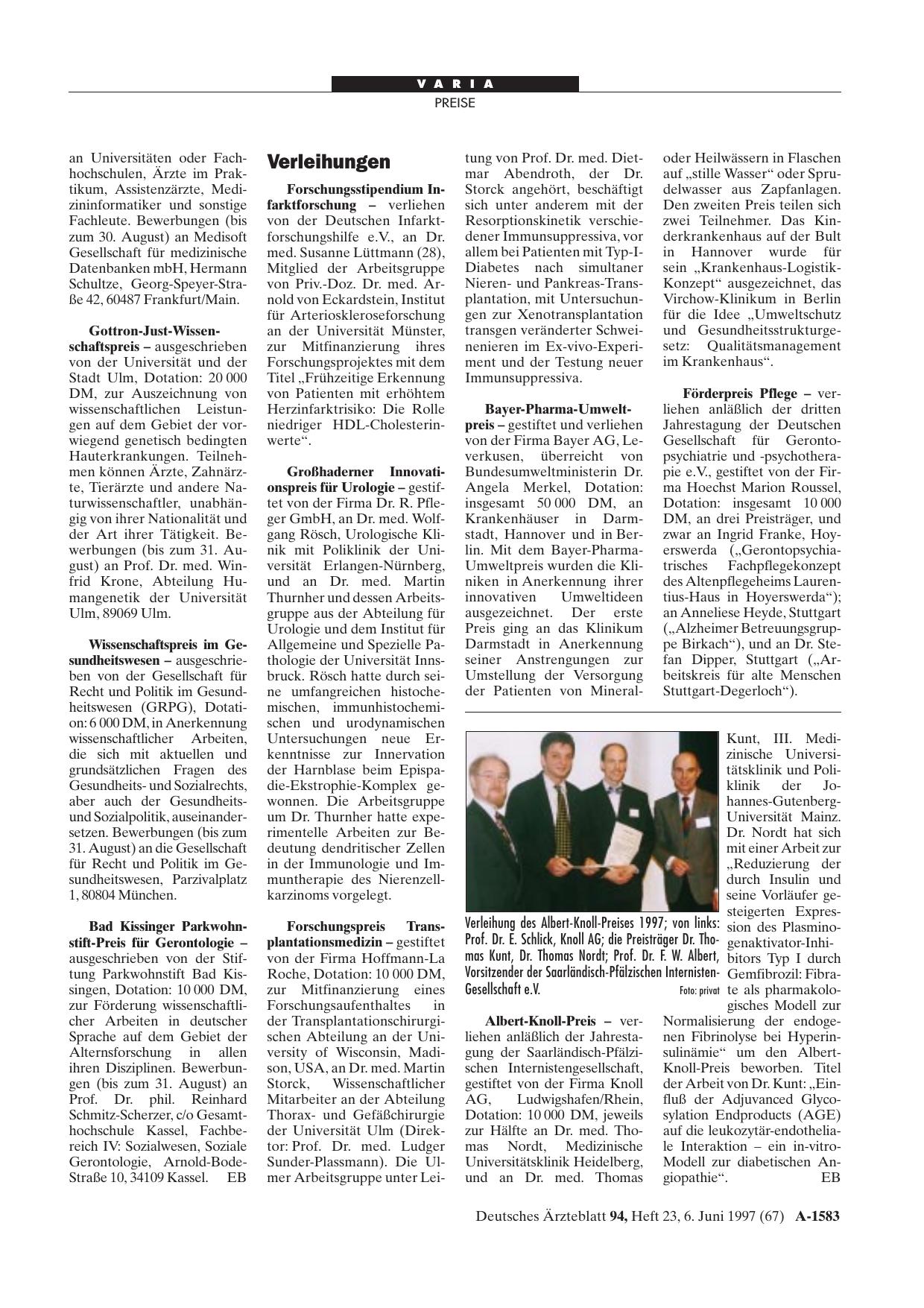 Vorschauseite 1: Verleihungen