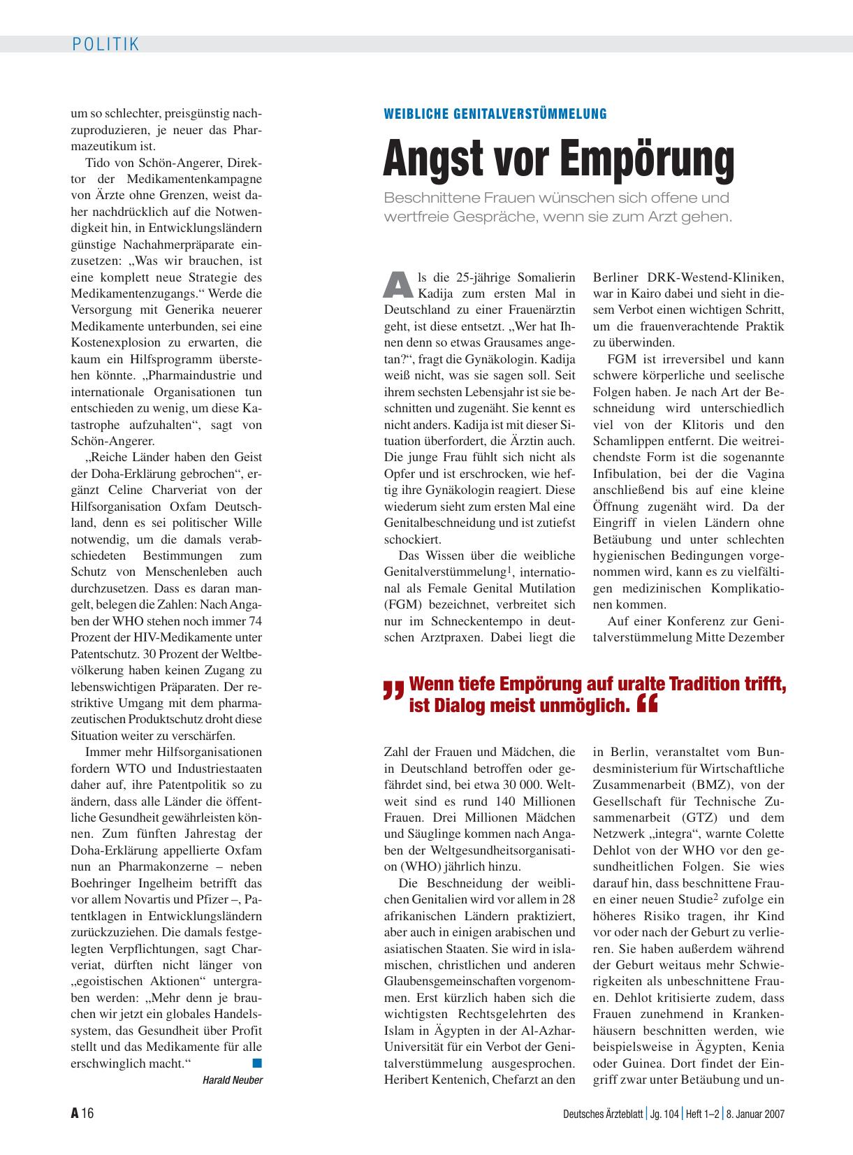 Vorschauseite 1: Weibliche Genitalverstümmelung: Angst vor Empörung