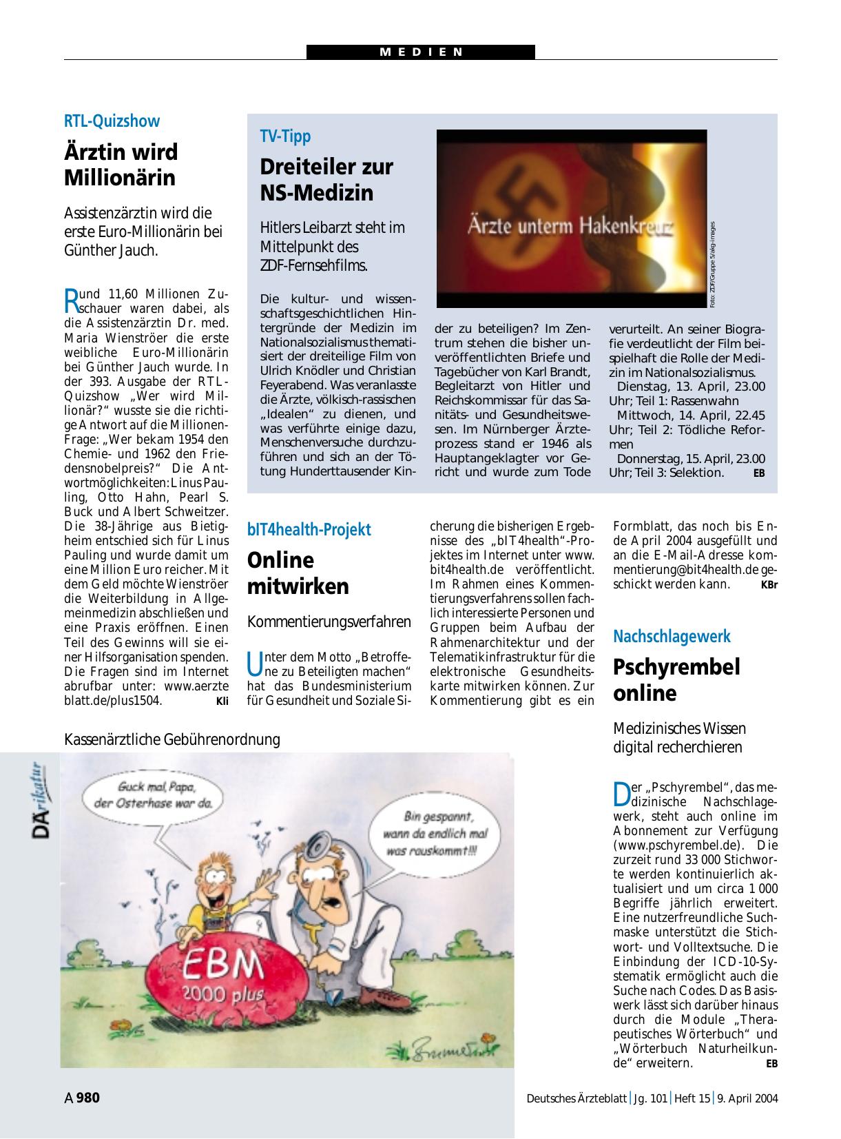 Vorschauseite 1: TV-Tipp: Dreiteiler zur NS-Medizin
