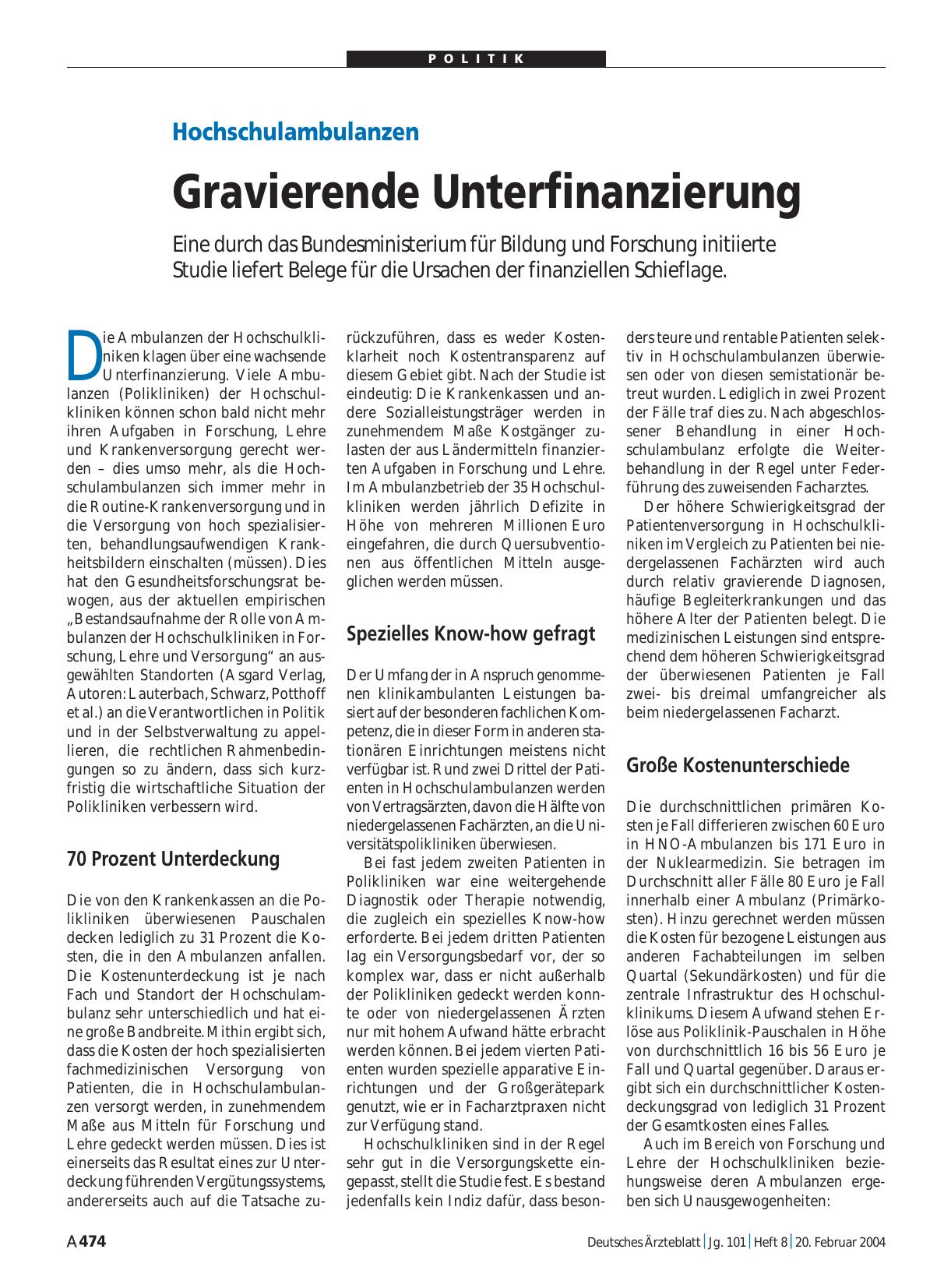 Vorschauseite 1: Hochschulambulanzen: Gravierende Unterfinanzierung