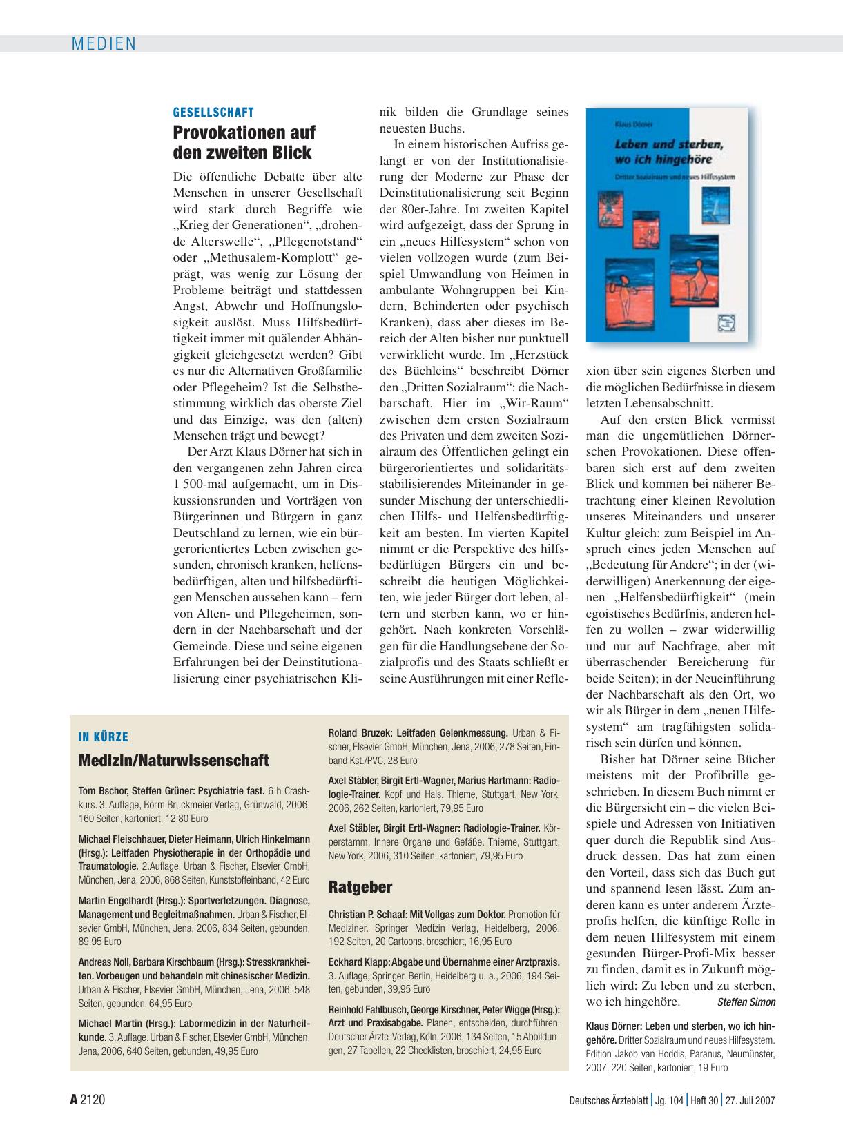 Vorschauseite 1: In Kürze: Medizin/Naturwissenschaft