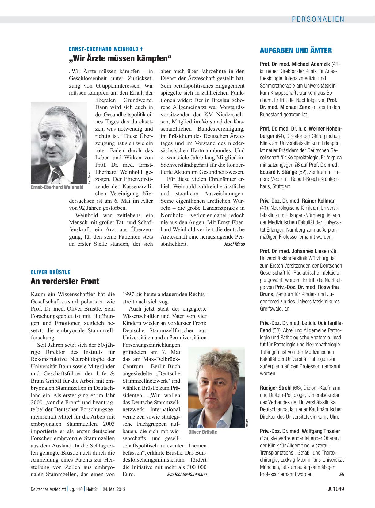 Vorschauseite 1: Ernst-Eberhard Weinhold †: „Wir Ärzte müssen kämpfen“