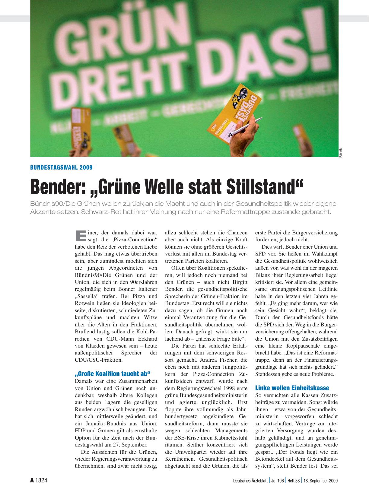 Vorschauseite 1: Bundestagswahl 2009 - Bender: „Grüne Welle statt Stillstand“