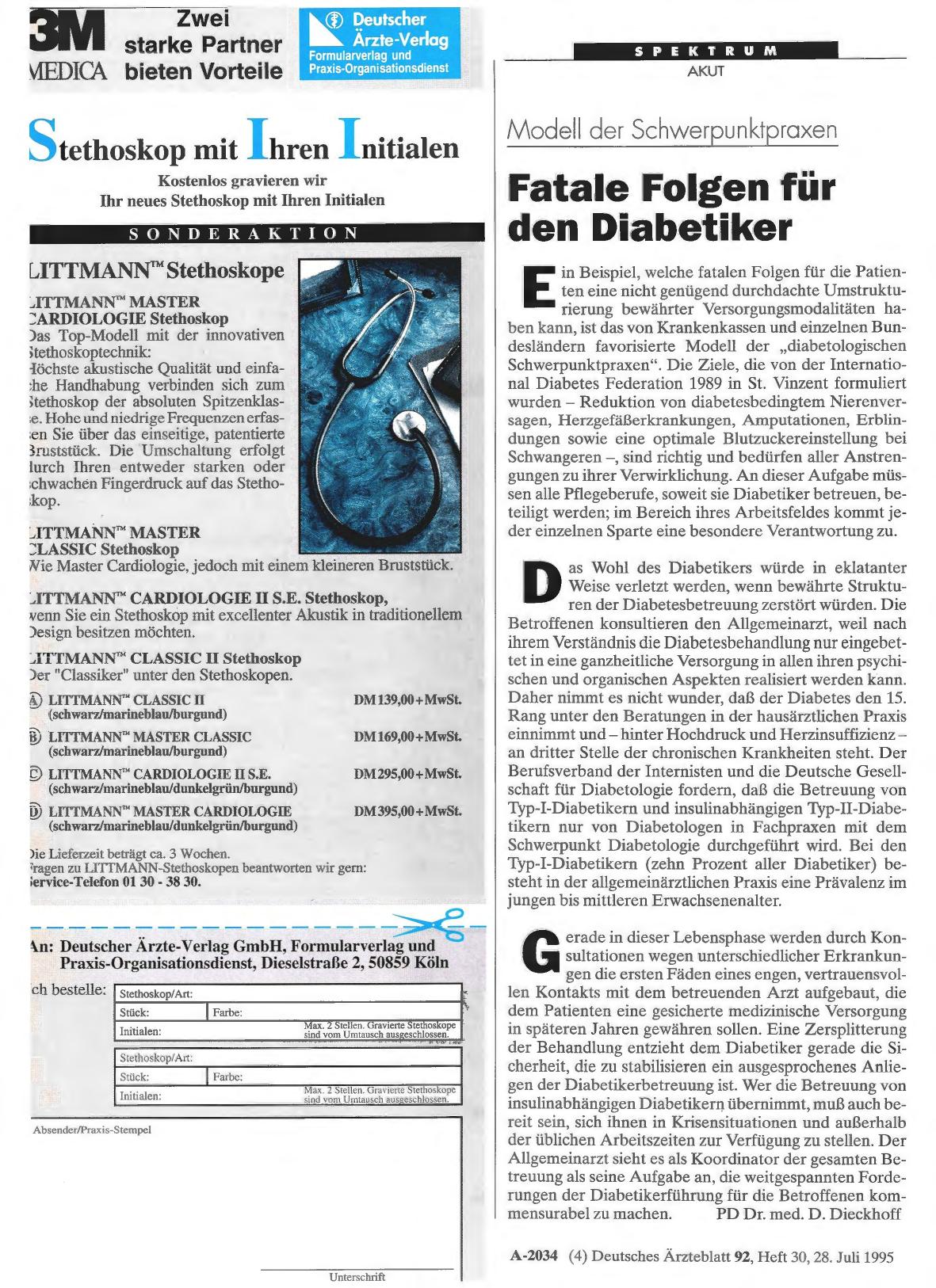 Vorschauseite 1: Modell der Schwerpunktpraxen: Fatale Folgen für den Diabetiker