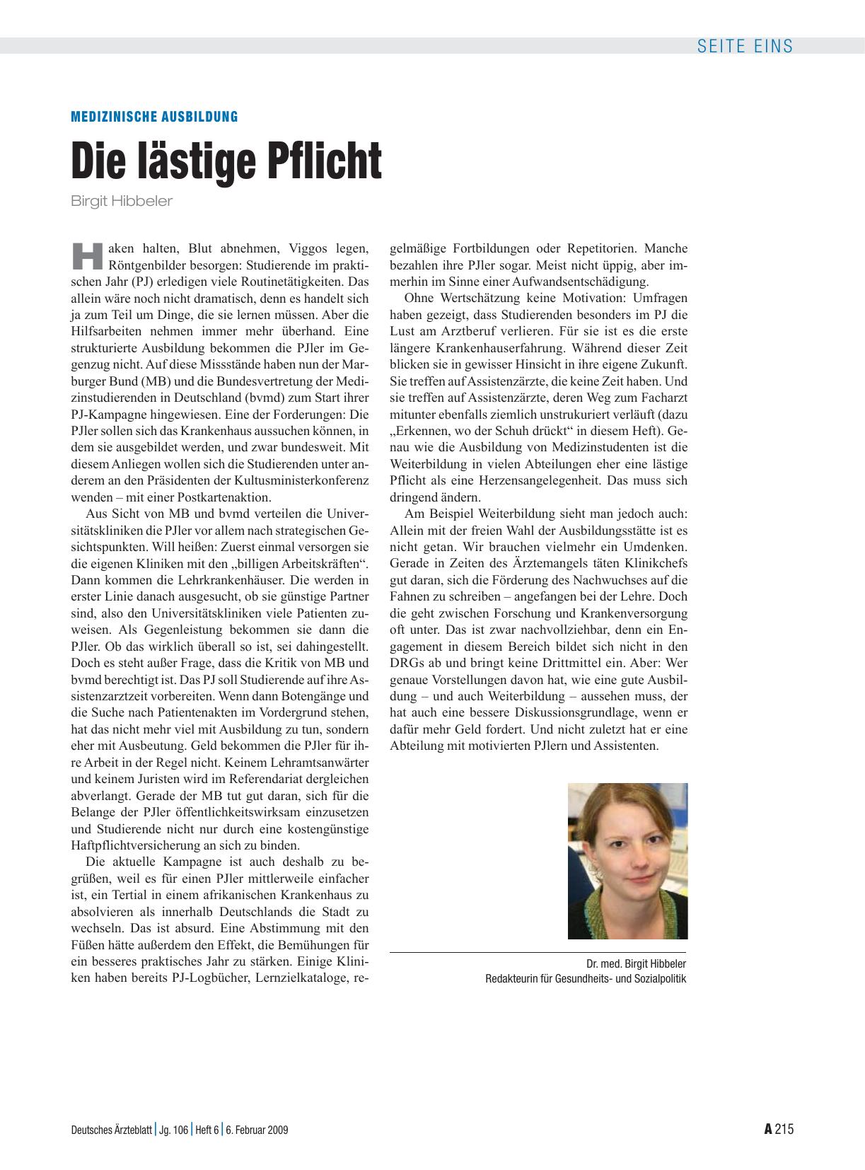 Vorschauseite 1: Medizinische Ausbildung: Die lästige Pflicht