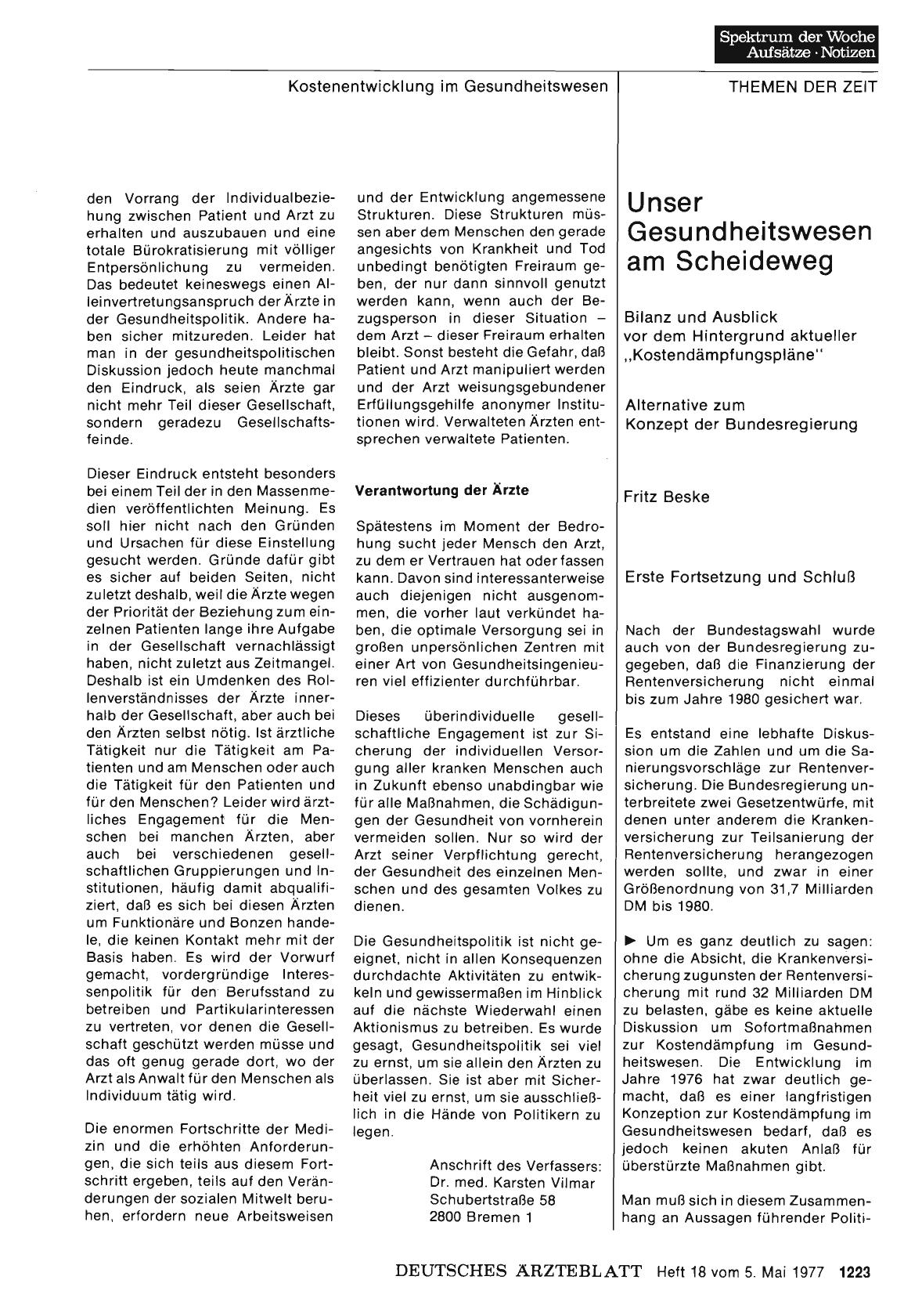 Vorschauseite 1: Unser Gesundheitswesen am Scheideweg Bilanz und Ausblick vor dem Hintergrund aktueller, ,Kostendämpfungspläne'' - Alternative zum Konzept der Bundesregierung