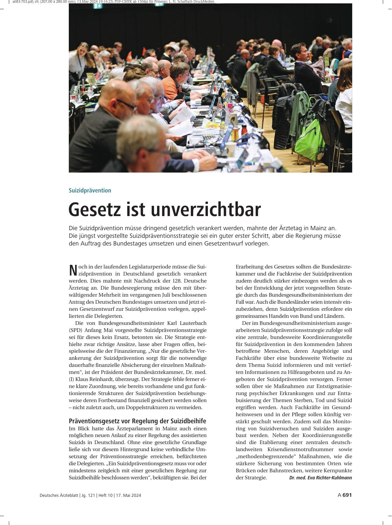 Vorschauseite 1: Suizidprävention: Gesetz ist unverzichtbar