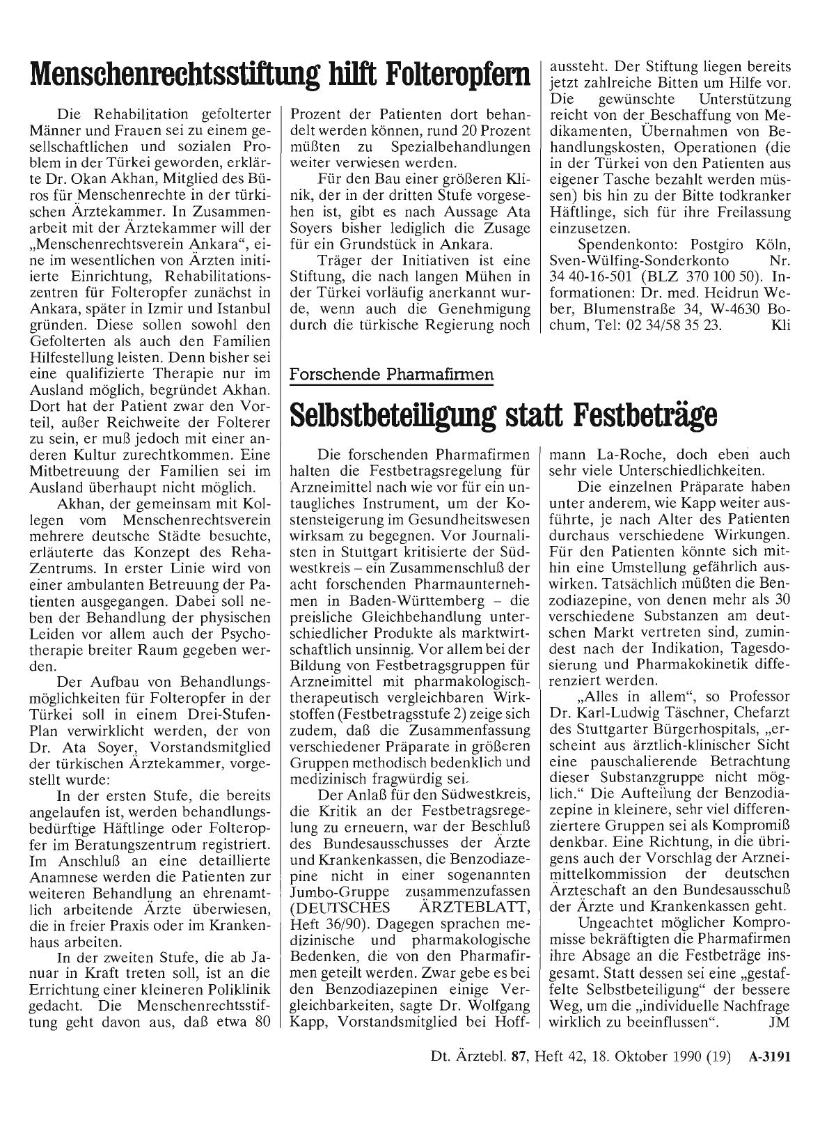 Vorschauseite 1: Menschenrechtsstiftung hilft Folteropfern