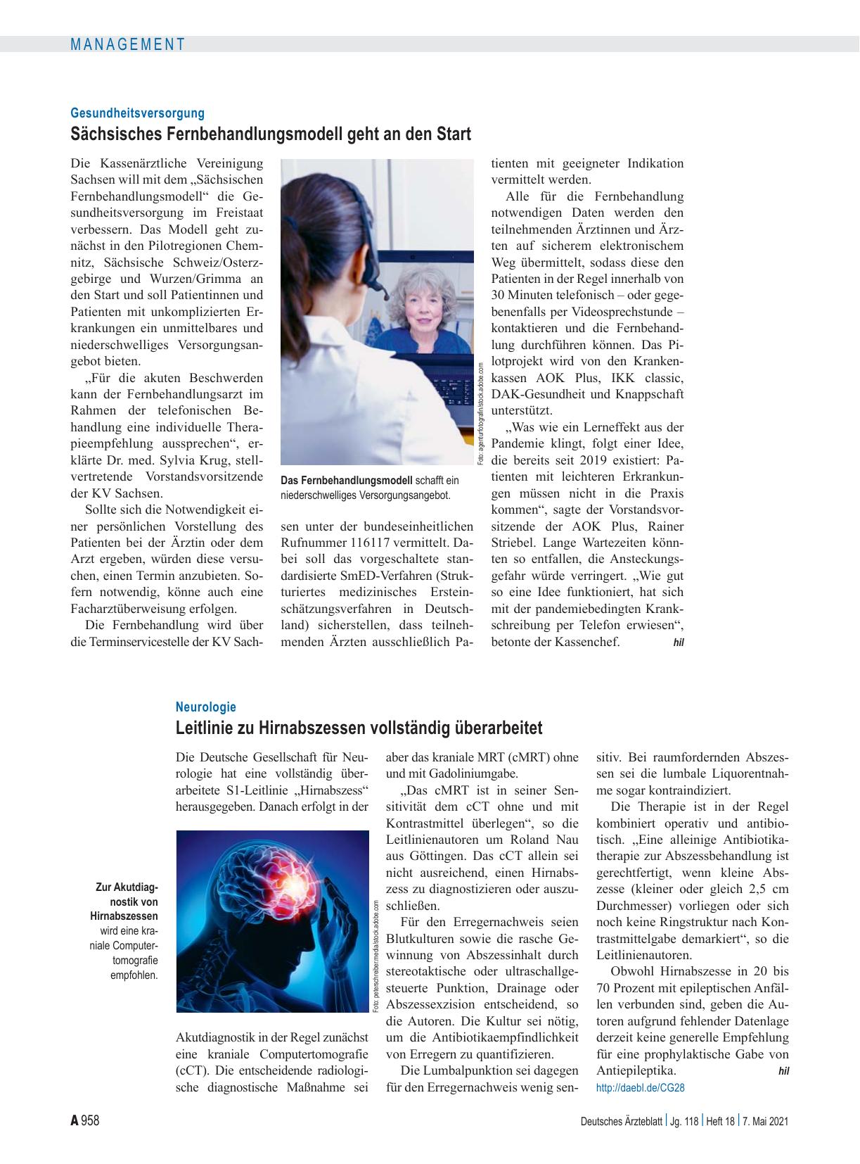 Vorschauseite 1: Gesundheitsversorgung: Sächsisches Fernbehandlungsmodell geht an den Start