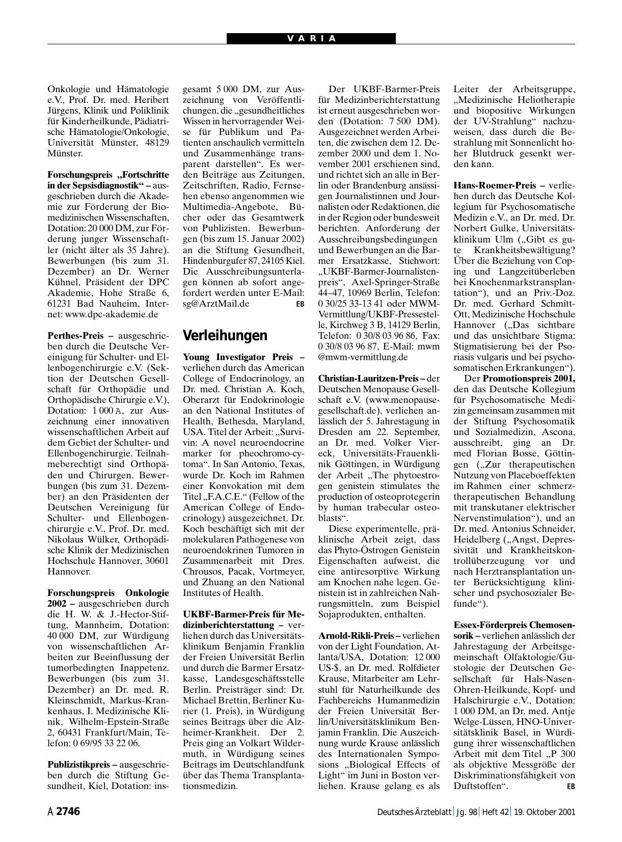 Vorschauseite 1: Verleihungen