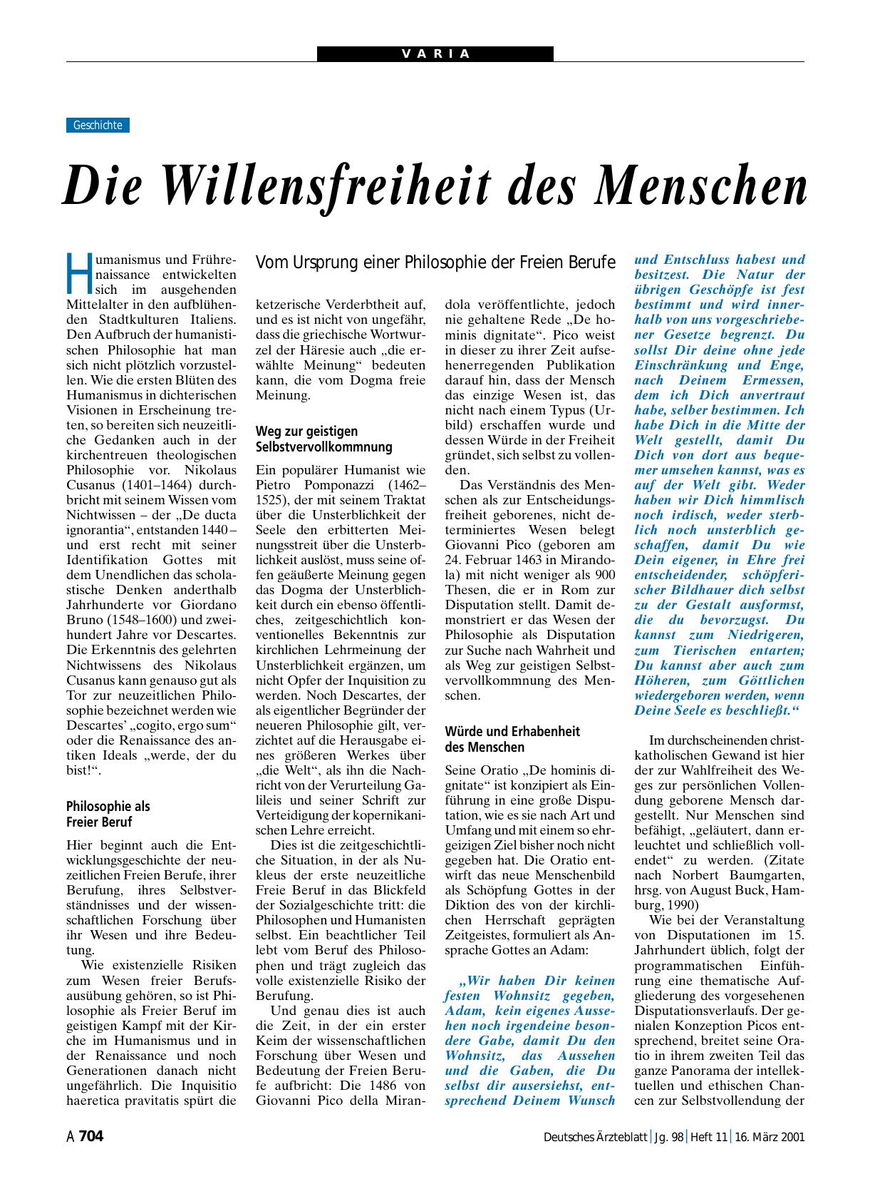Vorschauseite 1: Die Willensfreiheit des Menschen