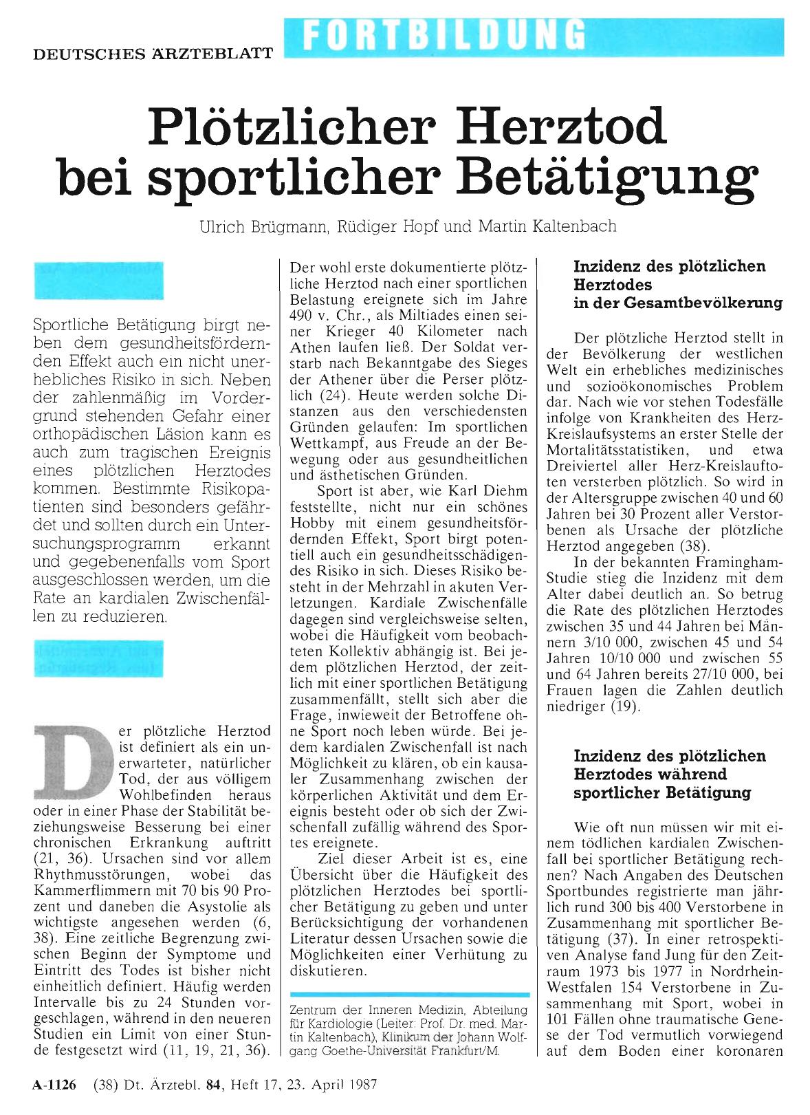 Vorschauseite 1: Plötzlicher Herztod bei sportlicher Betätigung