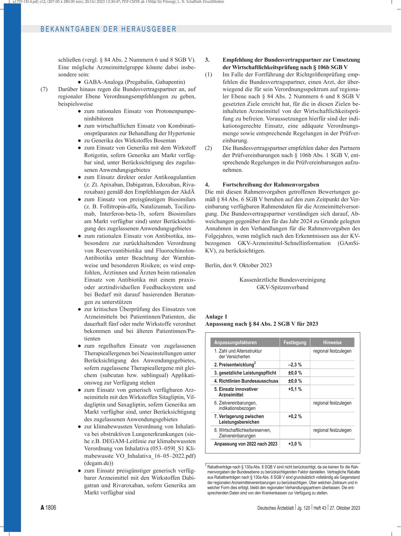 Vorschauseite 3: Rahmenvorgaben nach § 84 Abs. 6 SGB V – Arzneimittel – für das Jahr 2024