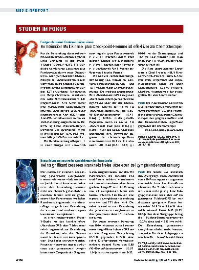 Vorschauseite 1: Fortgeschrittenes Endometriumkarzinom: Kombination Multikinaseplus Checkpoint-Hemmer ist effektiver als Chemotherapie