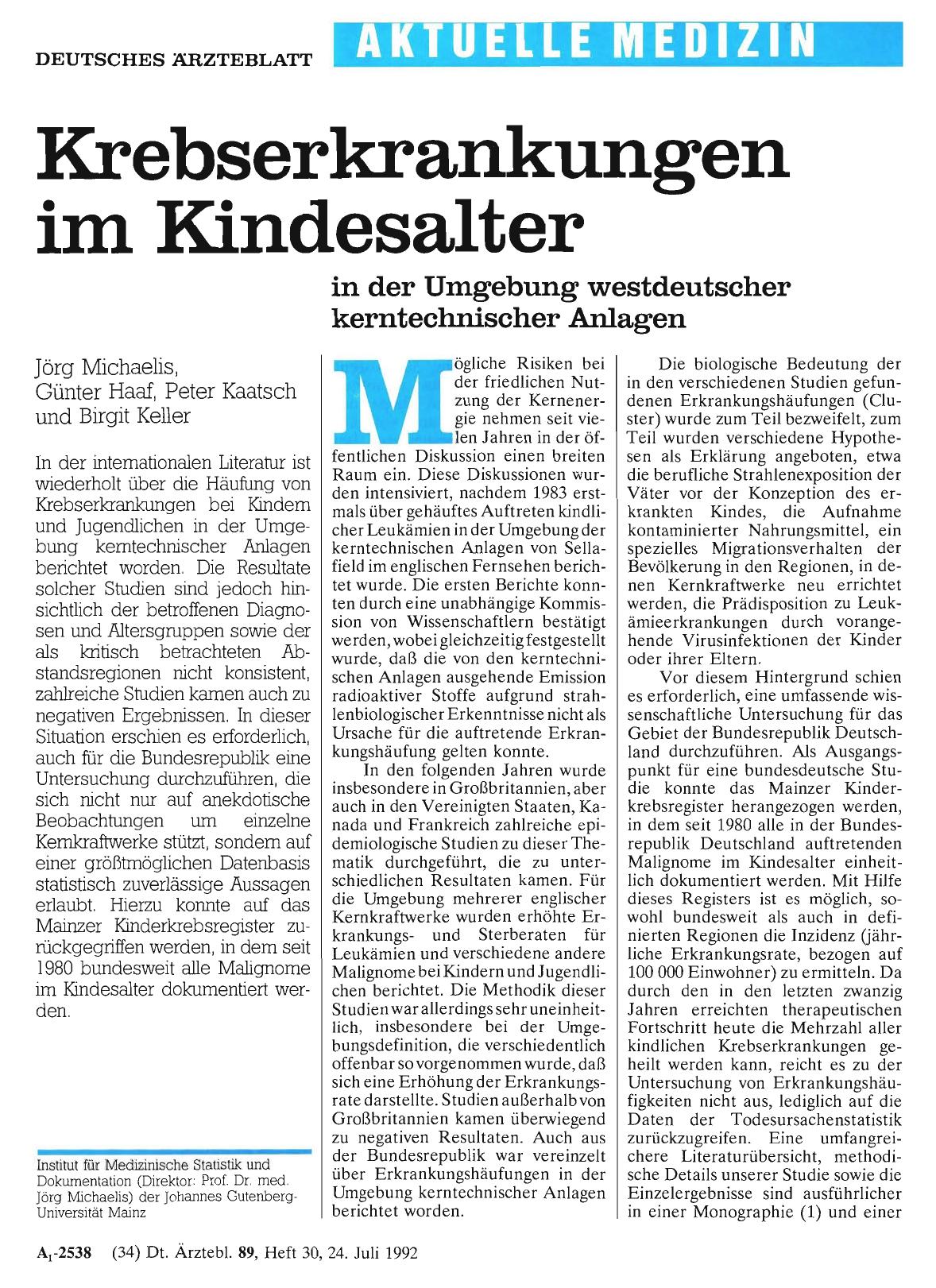 Vorschauseite 1: Krebserkrankungen im Kindesalter