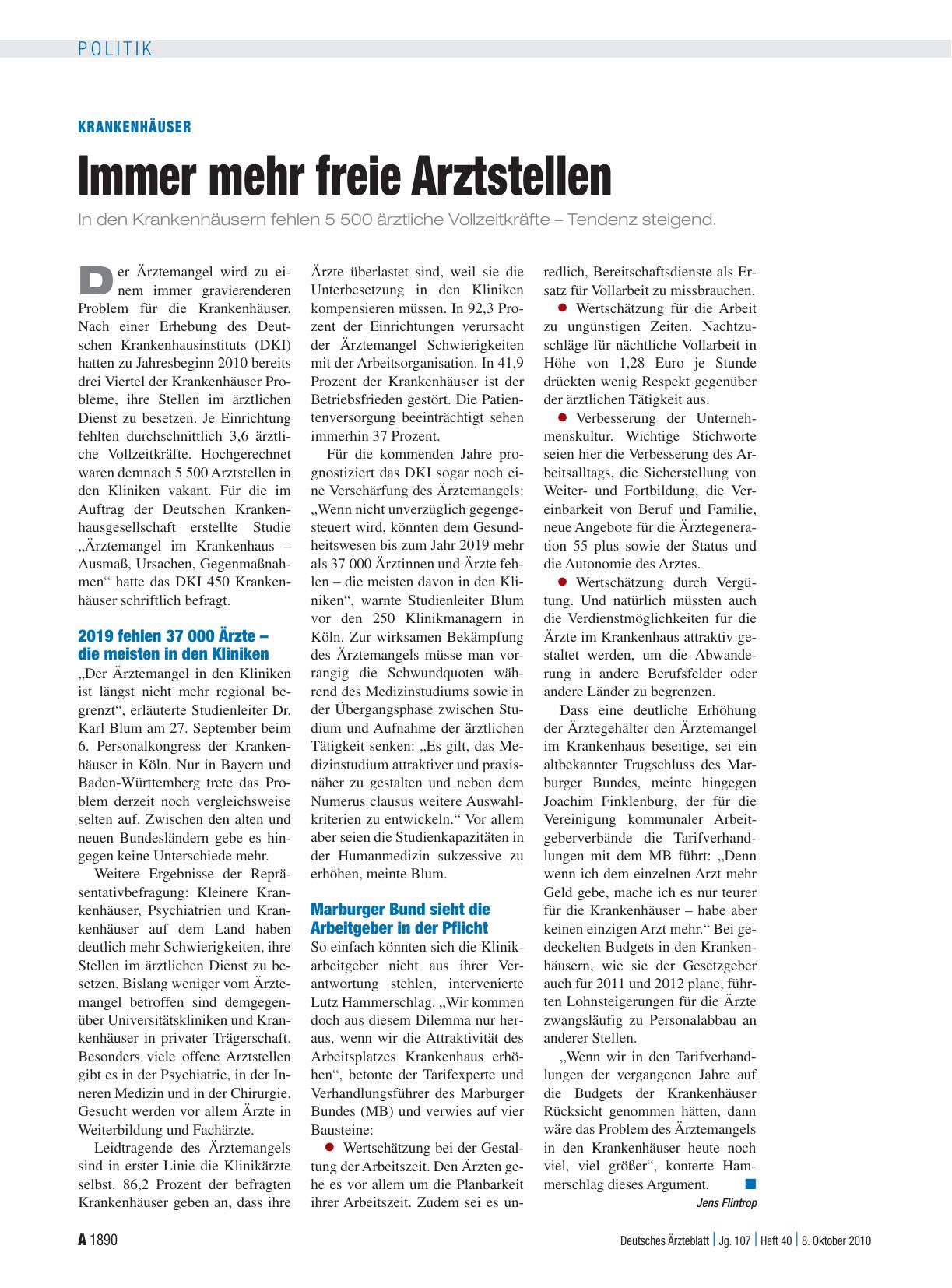 Vorschauseite 1: Krankenhäuser: Immer mehr freie Arztstellen