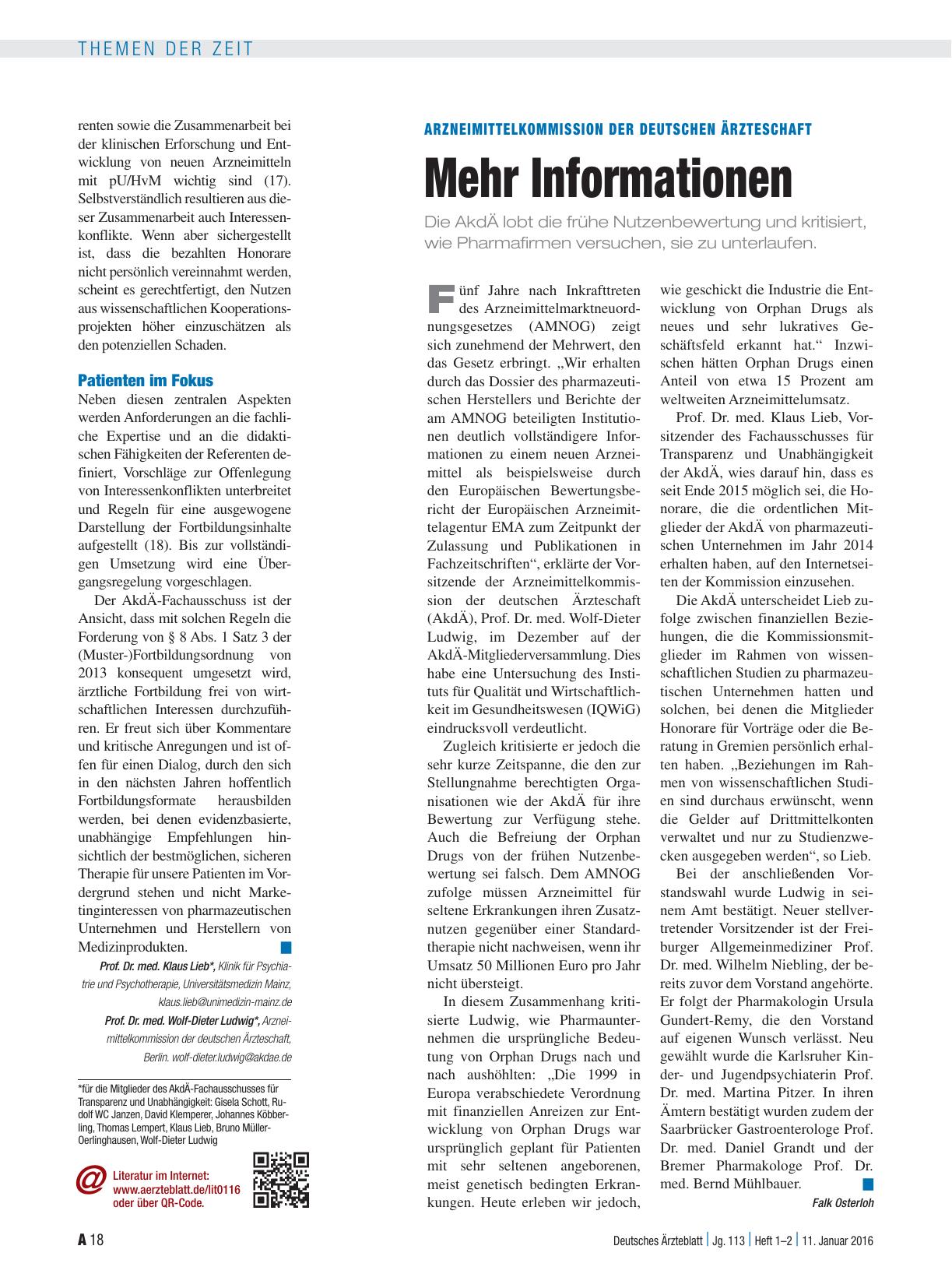 Vorschauseite 1: Arzneimittelkommission der deutschen Ärzteschaft: Mehr Informationen