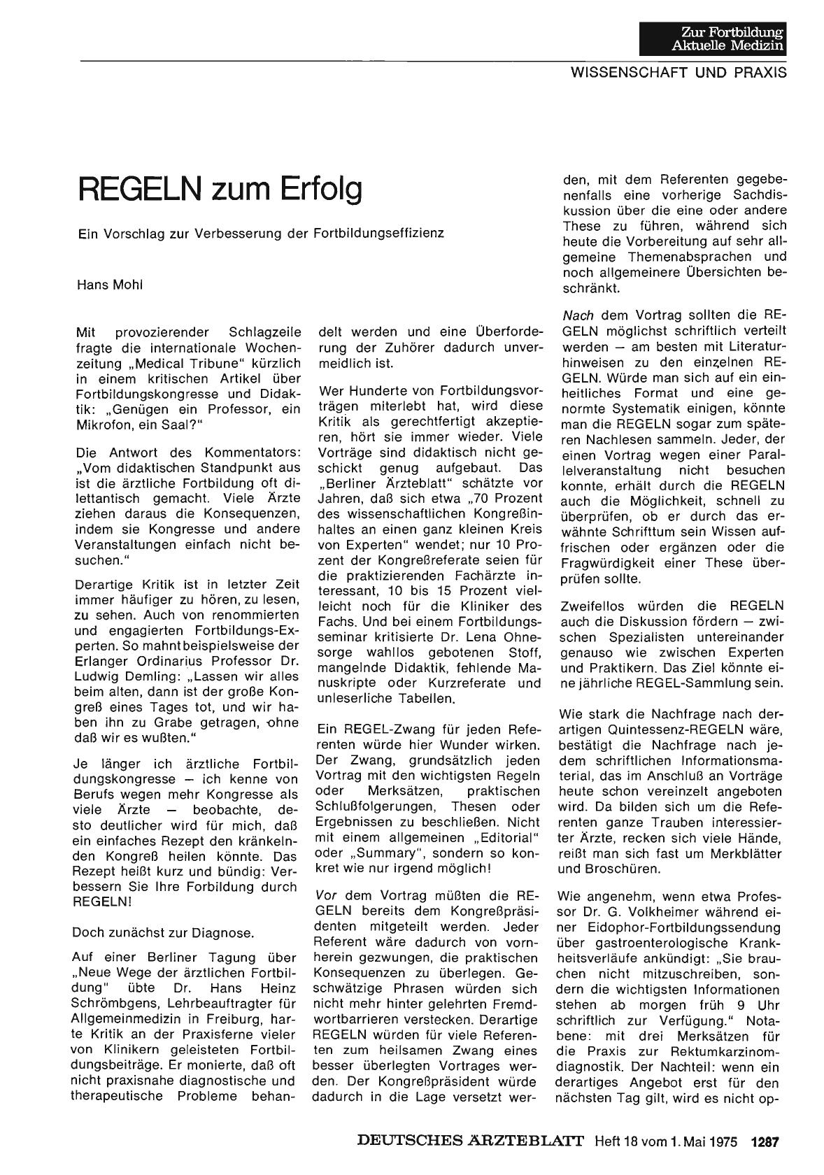 Vorschauseite 1: REGELN zum Erfolg. Ein Vorschlag zur Verbesserung der Fortbildungseffizienz