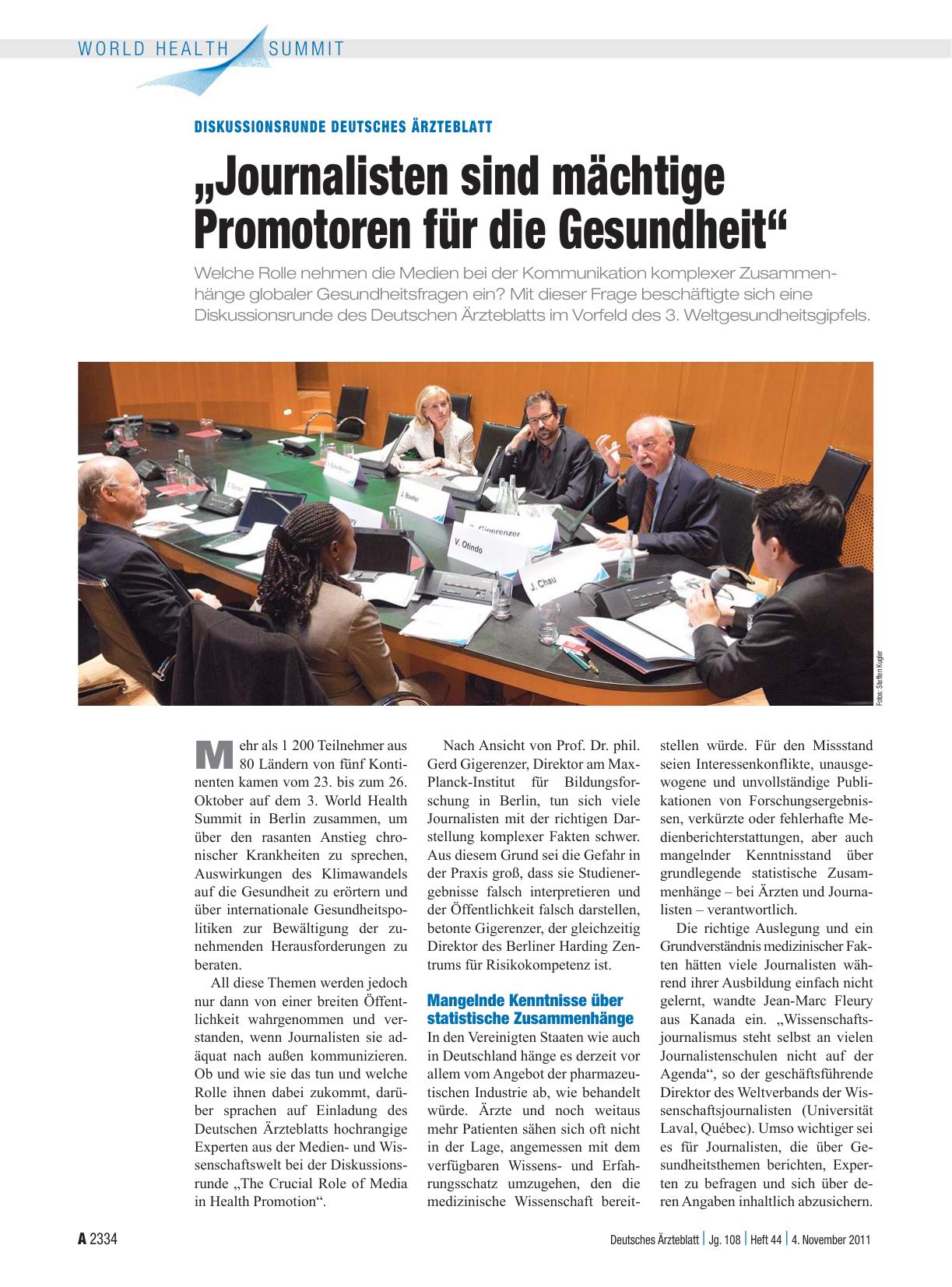 Vorschauseite 1: Diskussionsrunde Deutsches Ärzteblatt: „Journalisten sind mächtige Promotoren für die Gesundheit“
