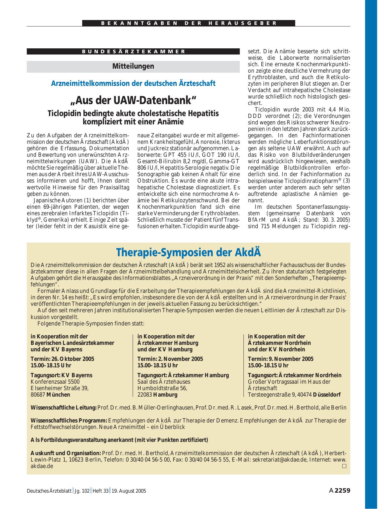 Vorschauseite 1: Therapie-Symposien der AkdÄ