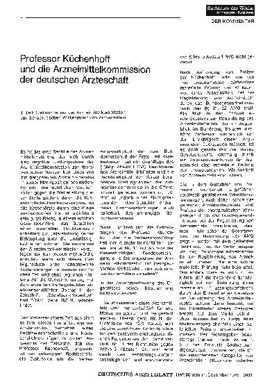 Vorschauseite 1: Professor Küchenhoff und die Arzneimittelkommission der deutschen Ärzteschaft: 1. Teil: Stellungnahme der Arzneimittelkommission zur therapeutischen Wirksamkeit von Arzneimitteln