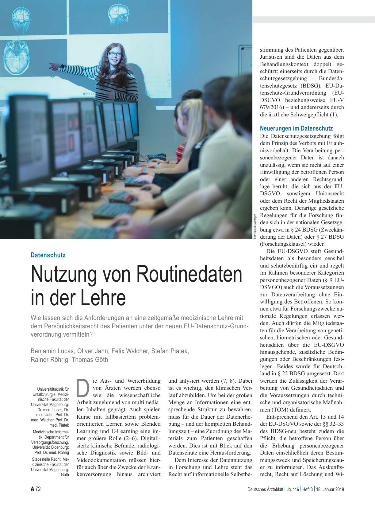 Vorschauseite 1: Datenschutz: Nutzung von Routinedaten in der Lehre