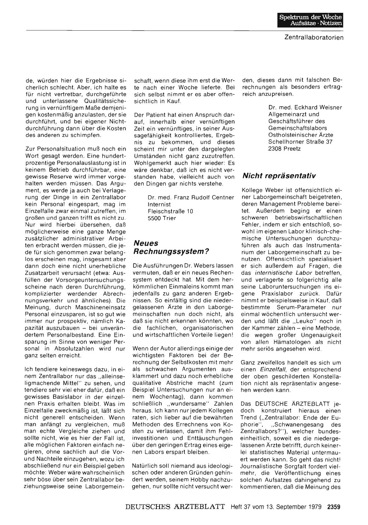 Vorschauseite 1: Schwanengesang des ZentralIabors? : Neues Rechnungssystem?