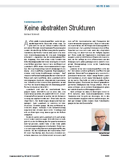 Vorschauseite 1: Krankenhausreform: Keine abstrakten Strukturen