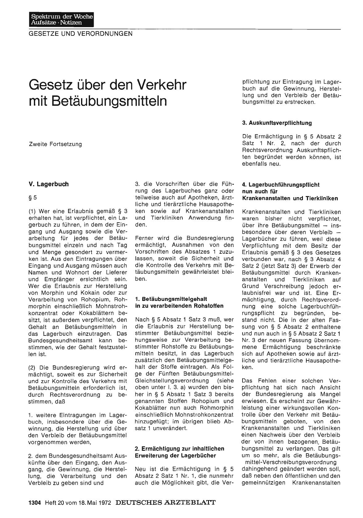 Vorschauseite 1: Gesetz über den Verkehr mit Betäubungsmitteln