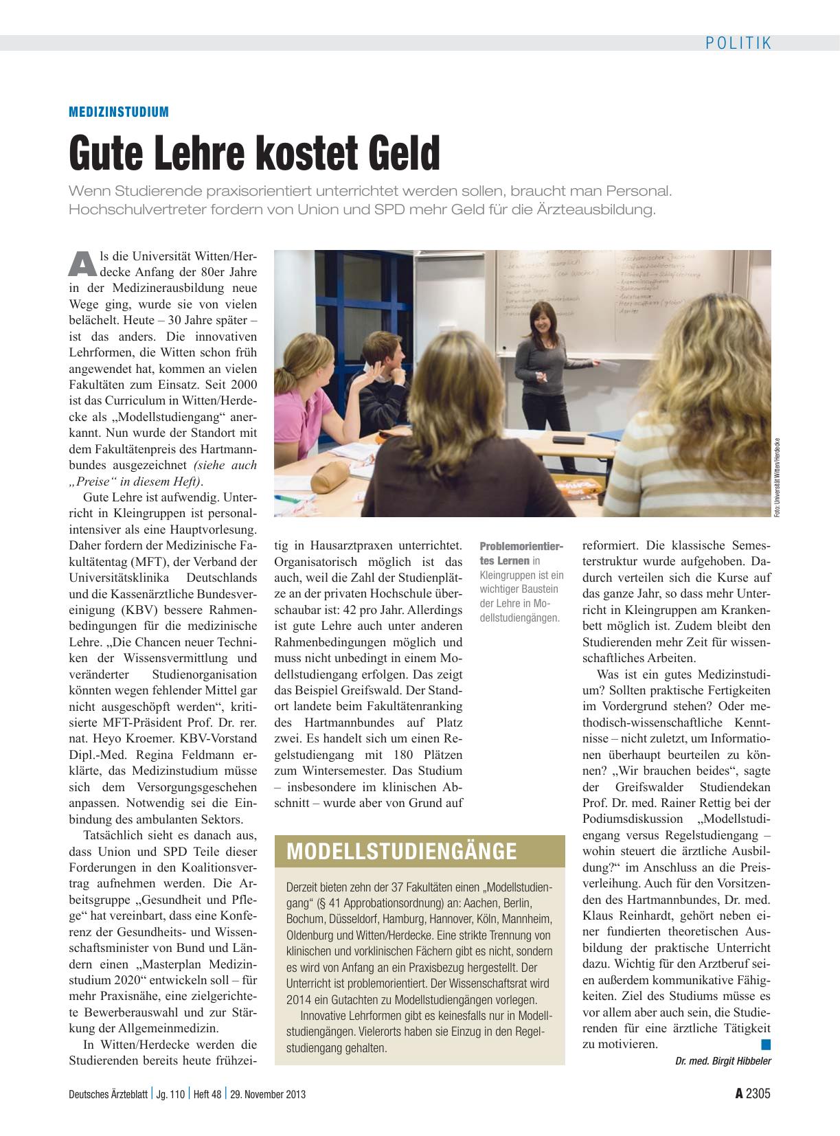 Vorschauseite 1: Medizinstudium: Gute Lehre kostet Geld