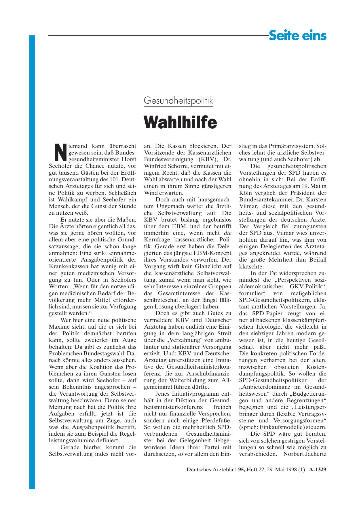 Vorschauseite 1: Gesundheitspolitik: Wahlhilfe